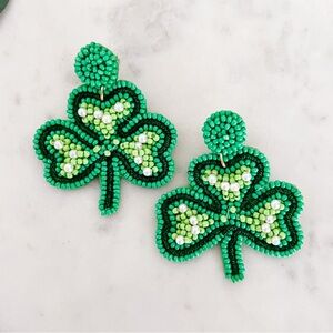 Green Beaded Shamrock Earrings